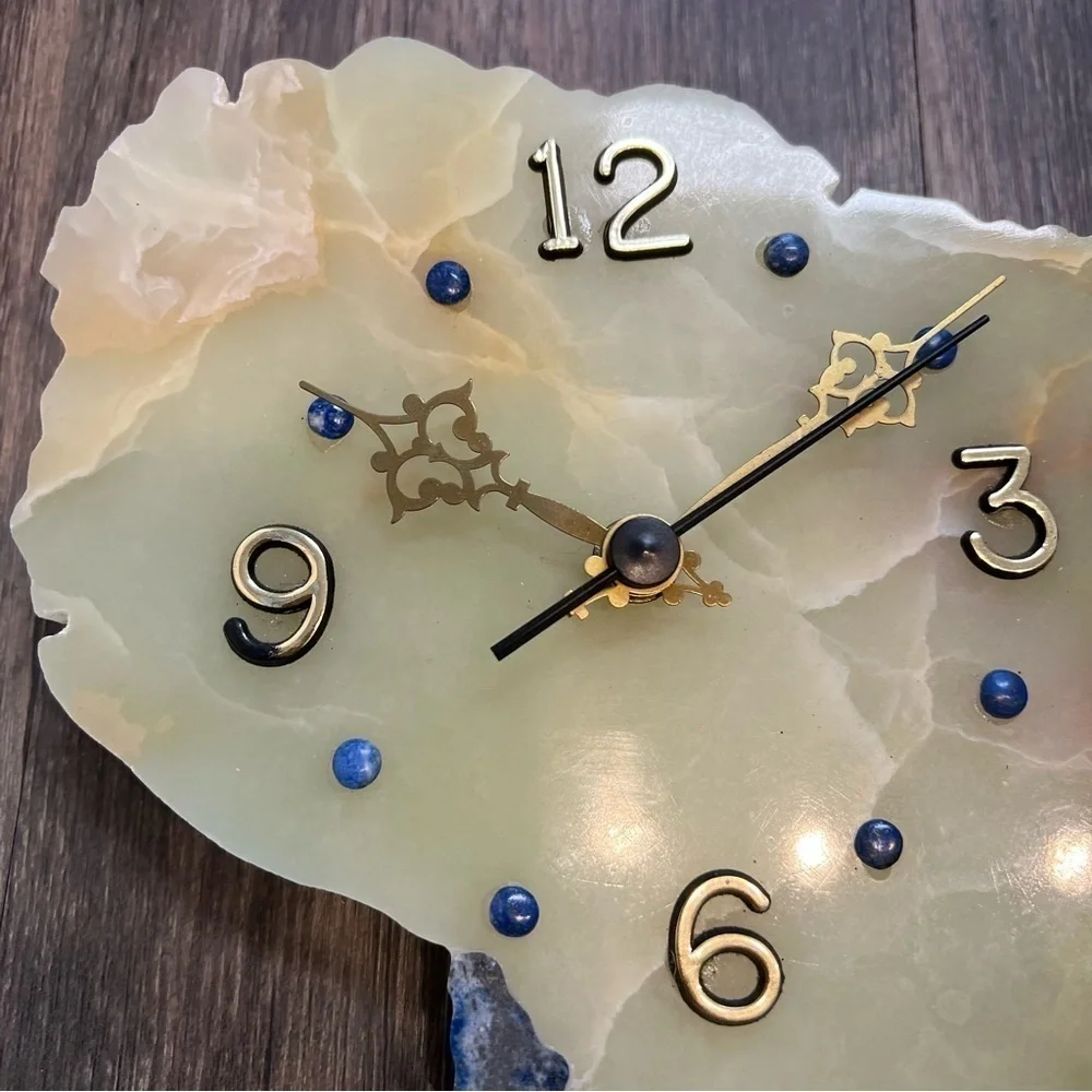 South America Analog Wall Clock Handmade Gem Stones Jade Lapizlazuli Boho VTG
